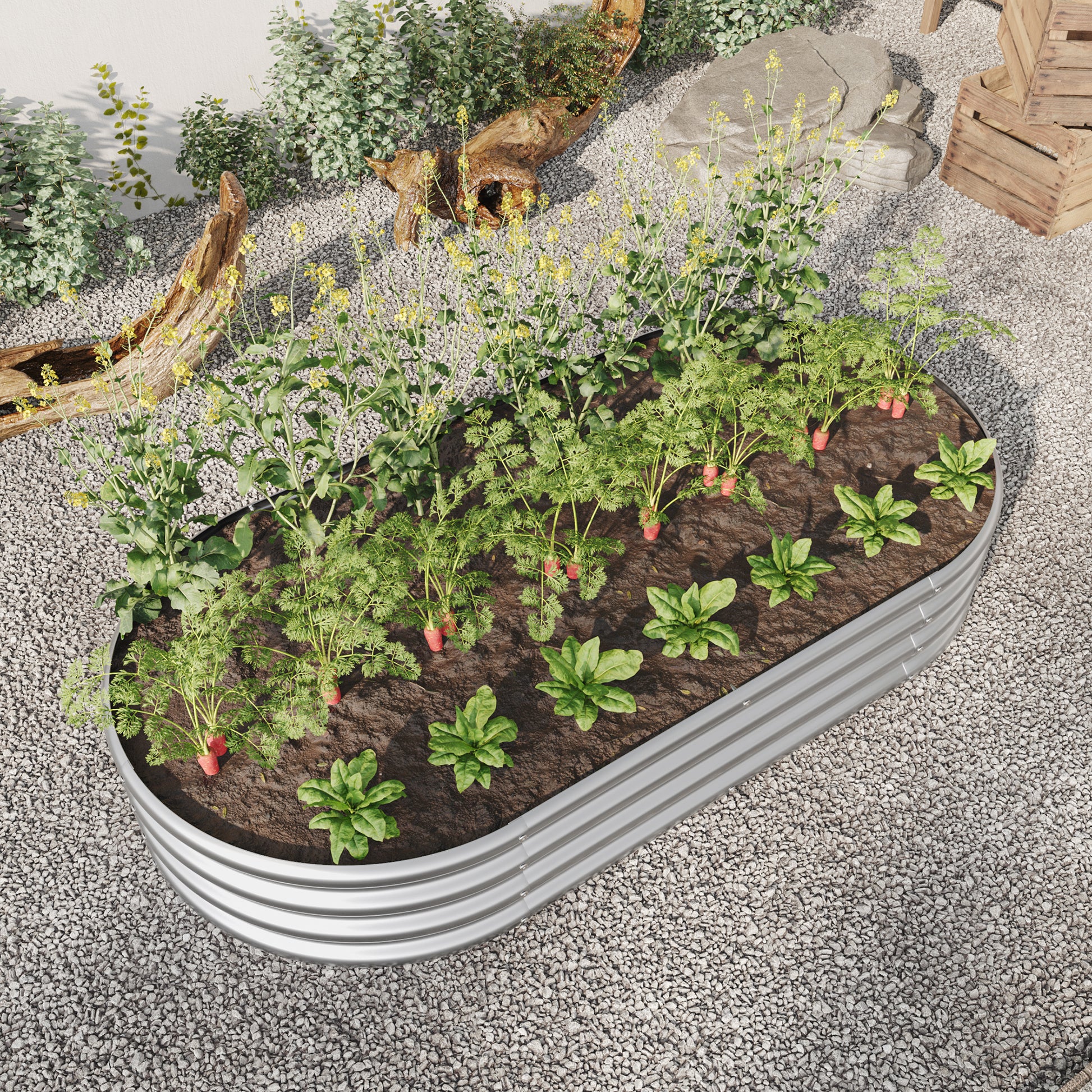 Raised Garden Bed Outdoor,Oval Large Metal Raised Planter Bed For For Plants, Vegetables, And Flowers Silver Silver Metal