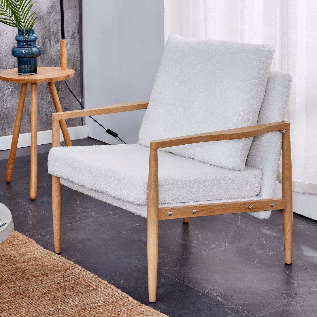 Sofa Chair.Teddy Velvet Accent Arm Chair Mid Century Upholstered Armchair With Imitation Solid Wood Color Metal Frame Extra Thick Padded Backrest And Seat Cushion Sofa Chairs For Living Room Sf 010 White Foam Velvet