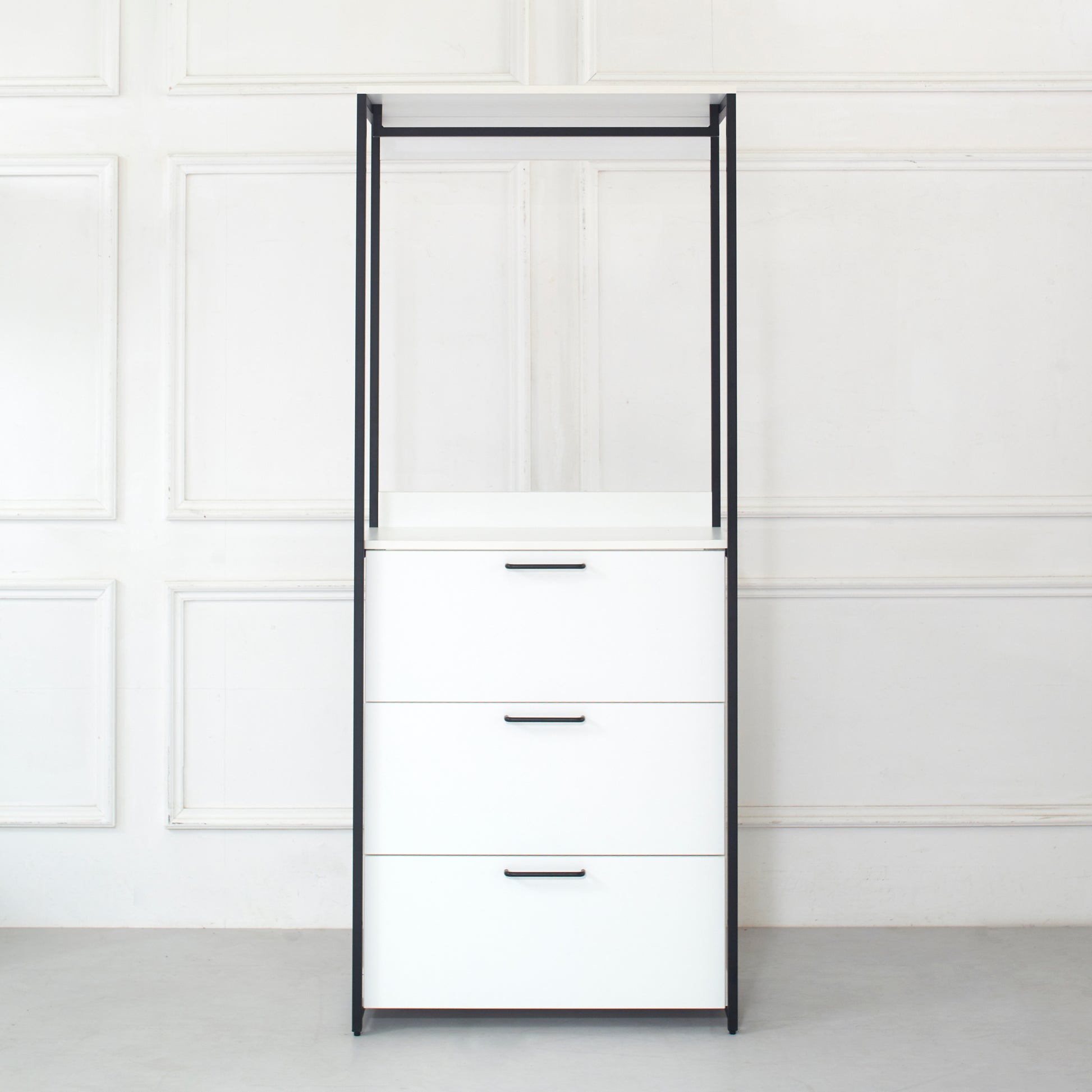 Fiona Wood And Metal Walk In Closet With Three Drawers White Mdf Melamine