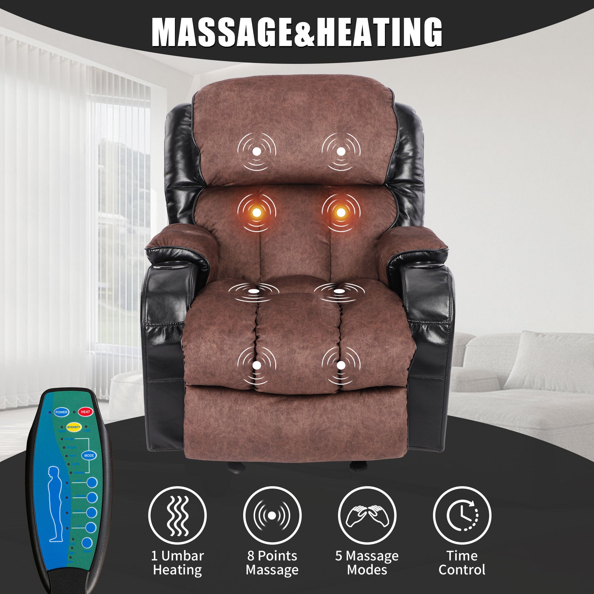 Recliner Chair For Living Room With Rocking Function And Side Pocket Blackbrown Black Brown Soft Foam Polyester