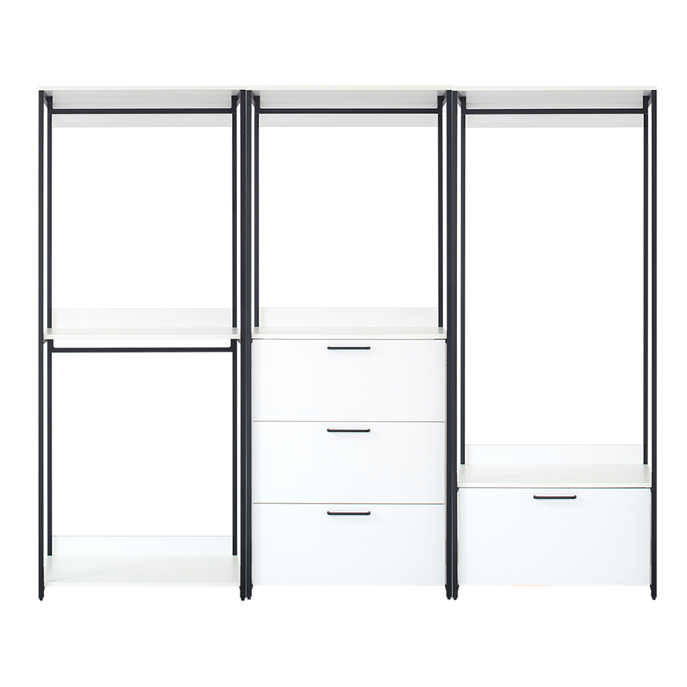 Fiona White Freestanding Walk In Wood Closet System With Metal Frame White Mdf Melamine