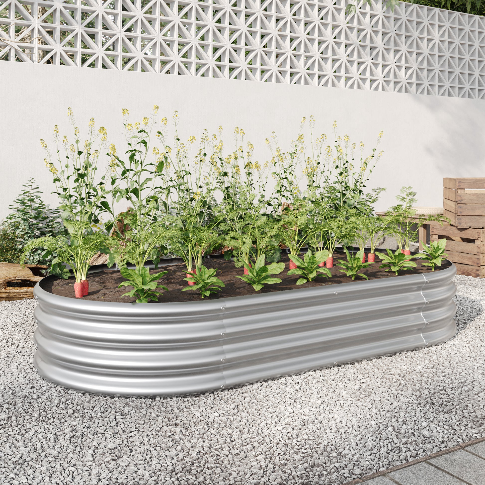 Raised Garden Bed Outdoor,Oval Large Metal Raised Planter Bed For For Plants, Vegetables, And Flowers Silver Silver Metal