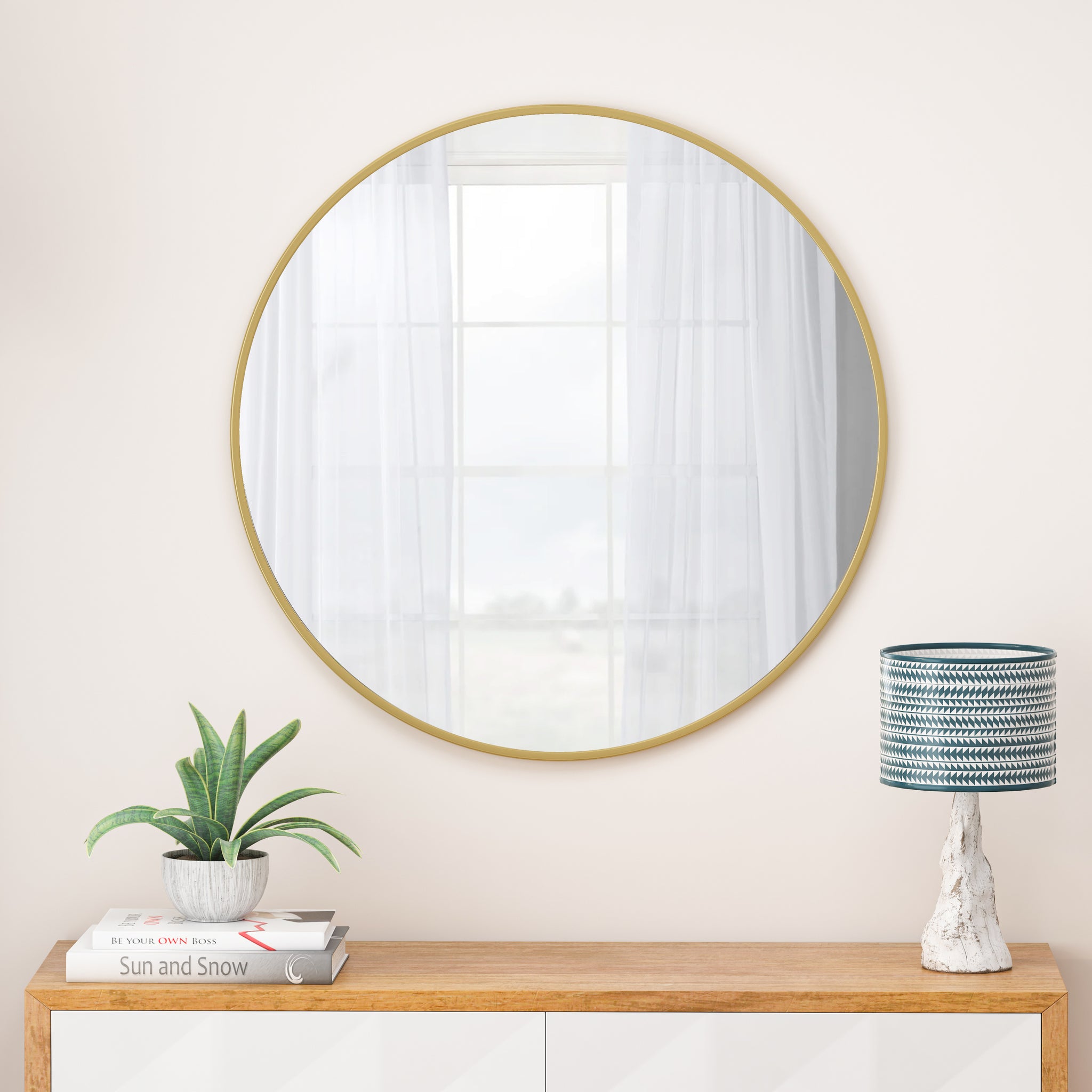 Wall Mirror 48 Inch Oversized Big Size Gold Circular Mirror Metal Framed Mirror Round Vanity Mirror Dressing Mirror, For Bathroom, Living Room, Bedroom Wall Decor Gold Glass Metal