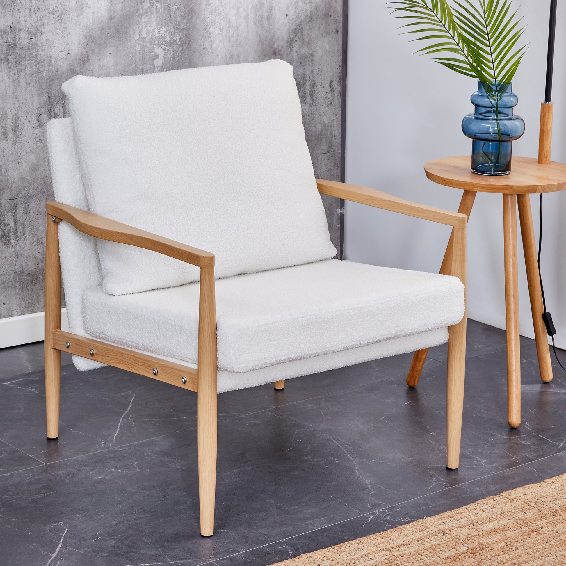 Sofa Chair.Teddy Velvet Accent Arm Chair Mid Century Upholstered Armchair With Imitation Solid Wood Color Metal Frame Extra Thick Padded Backrest And Seat Cushion Sofa Chairs For Living Room Sf 010 White Foam Velvet