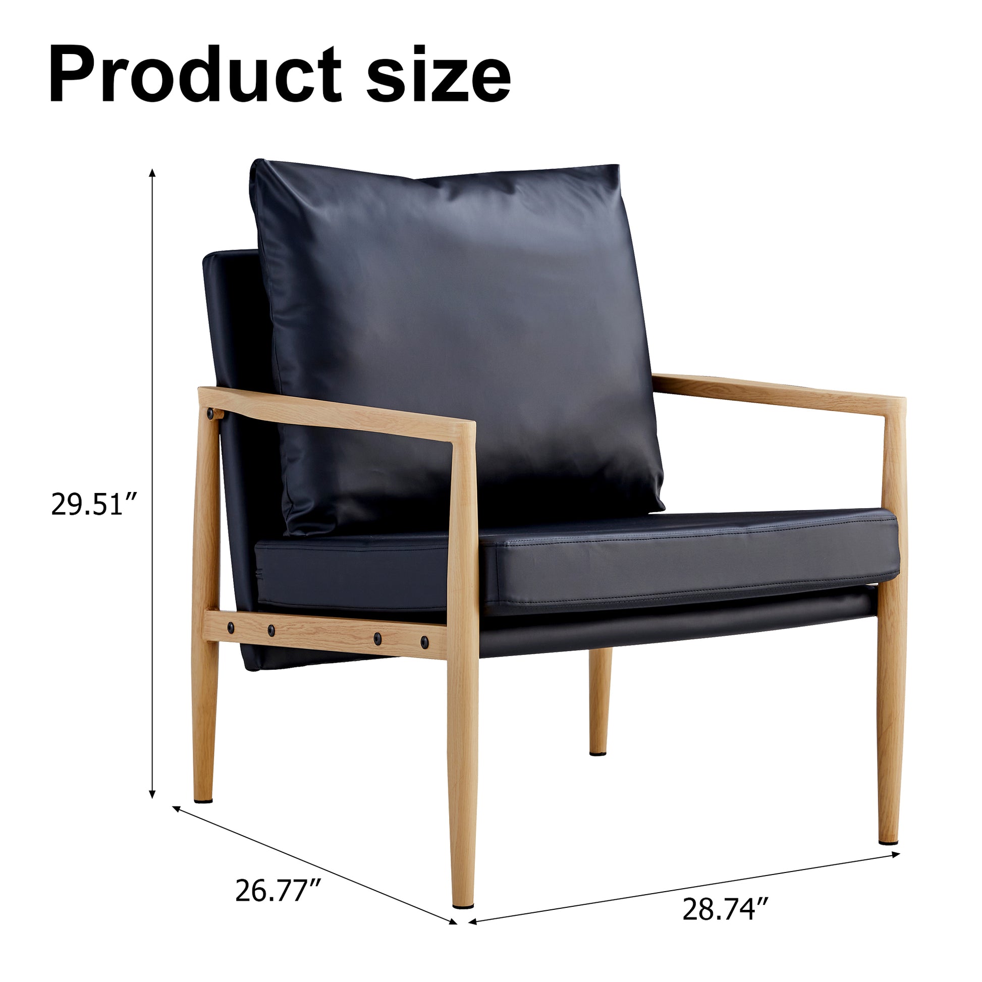 Sofa Chair.Black Pu Leather Accent Arm Chair Mid Century Modern Upholstered Armchair With Imitation Solid Wood Color Metal Frame Padded Backrest And Seat Cushion Sofa Chairs For Living Room Sf 010 Black Foam Pu