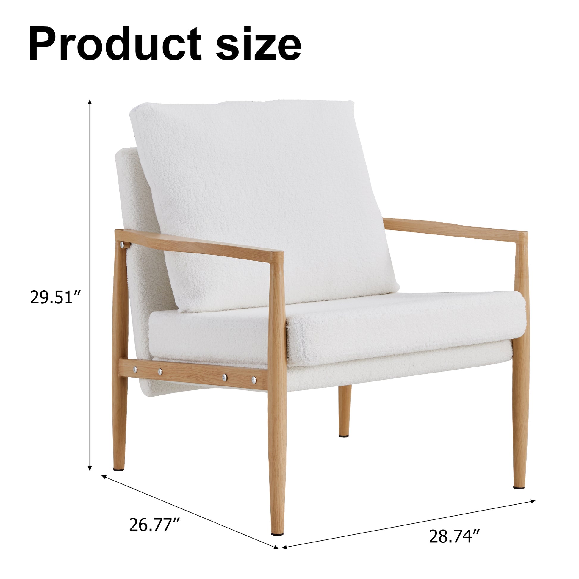 Sofa Chair.Teddy Velvet Accent Arm Chair Mid Century Upholstered Armchair With Imitation Solid Wood Color Metal Frame Extra Thick Padded Backrest And Seat Cushion Sofa Chairs For Living Room Sf 010 White Foam Velvet