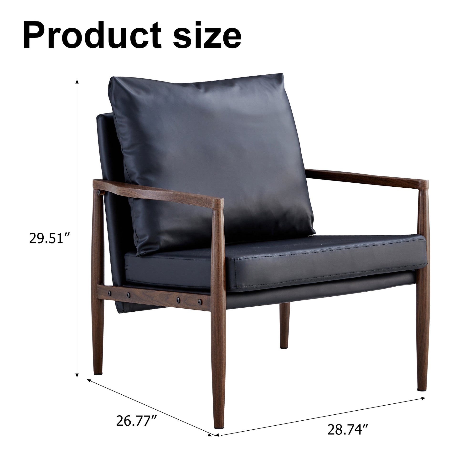 Sofa Chair.Black Pu Leather Accent Arm Chair Mid Century Modern Upholstered Armchair With Imitation Solid Wood Color Metal Frame Padded Backrest And Seat Cushion Sofa Chairs For Living Room Black Foam Pu