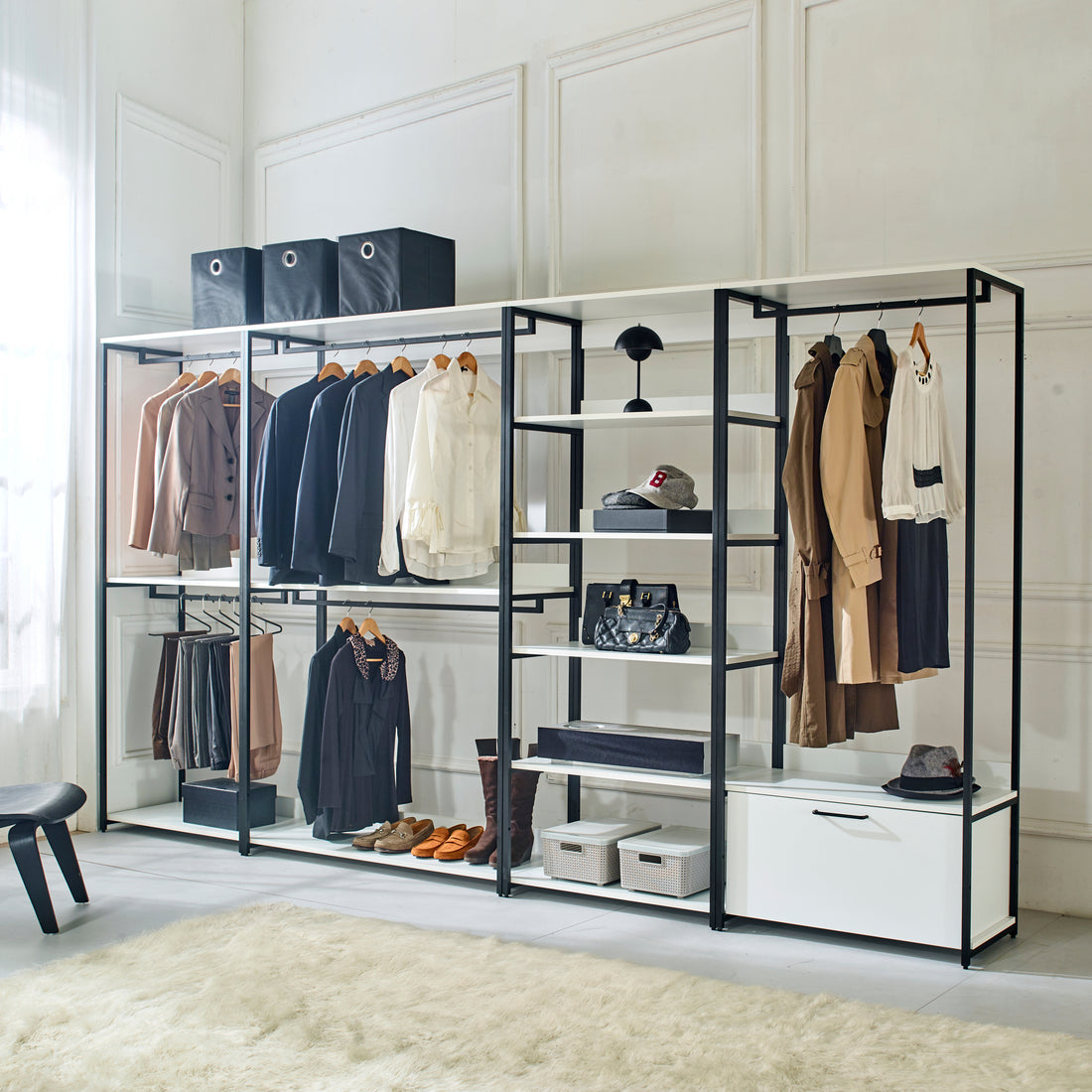 Fiona White Freestanding Walk In Wood Closet System With Metal Frame White Mdf Melamine