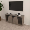 Lane Tv Stand With Sliding Barndoors In Rustic Gray Rustic Mdf Melamine