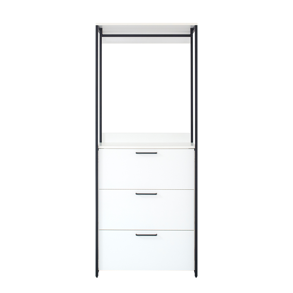 Fiona Wood And Metal Walk In Closet With Three Drawers White Mdf Melamine