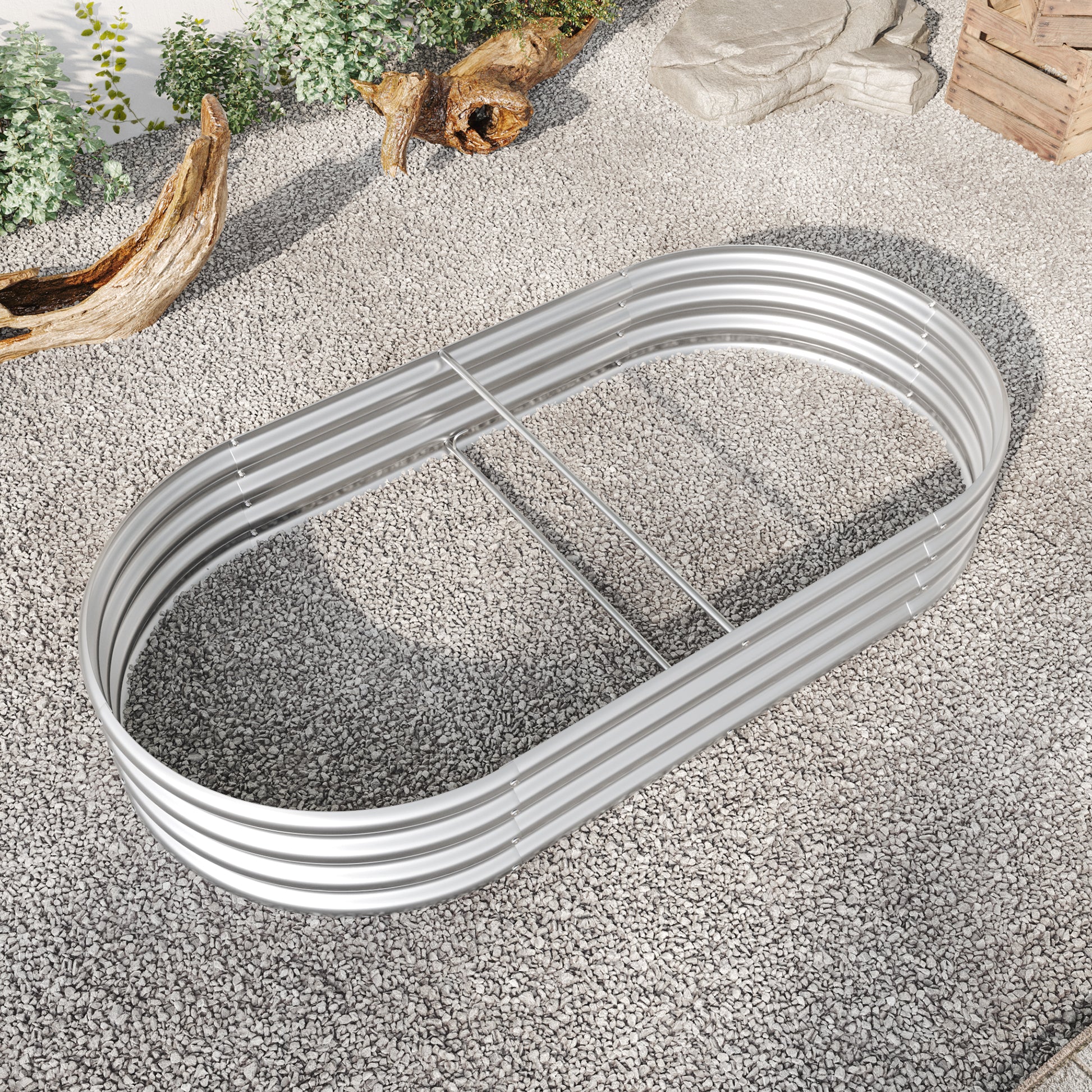 Raised Garden Bed Outdoor,Oval Large Metal Raised Planter Bed For For Plants, Vegetables, And Flowers Silver Silver Metal