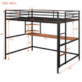 Full Metal Loft Bed With Desk And Shelve, Black Black Metal