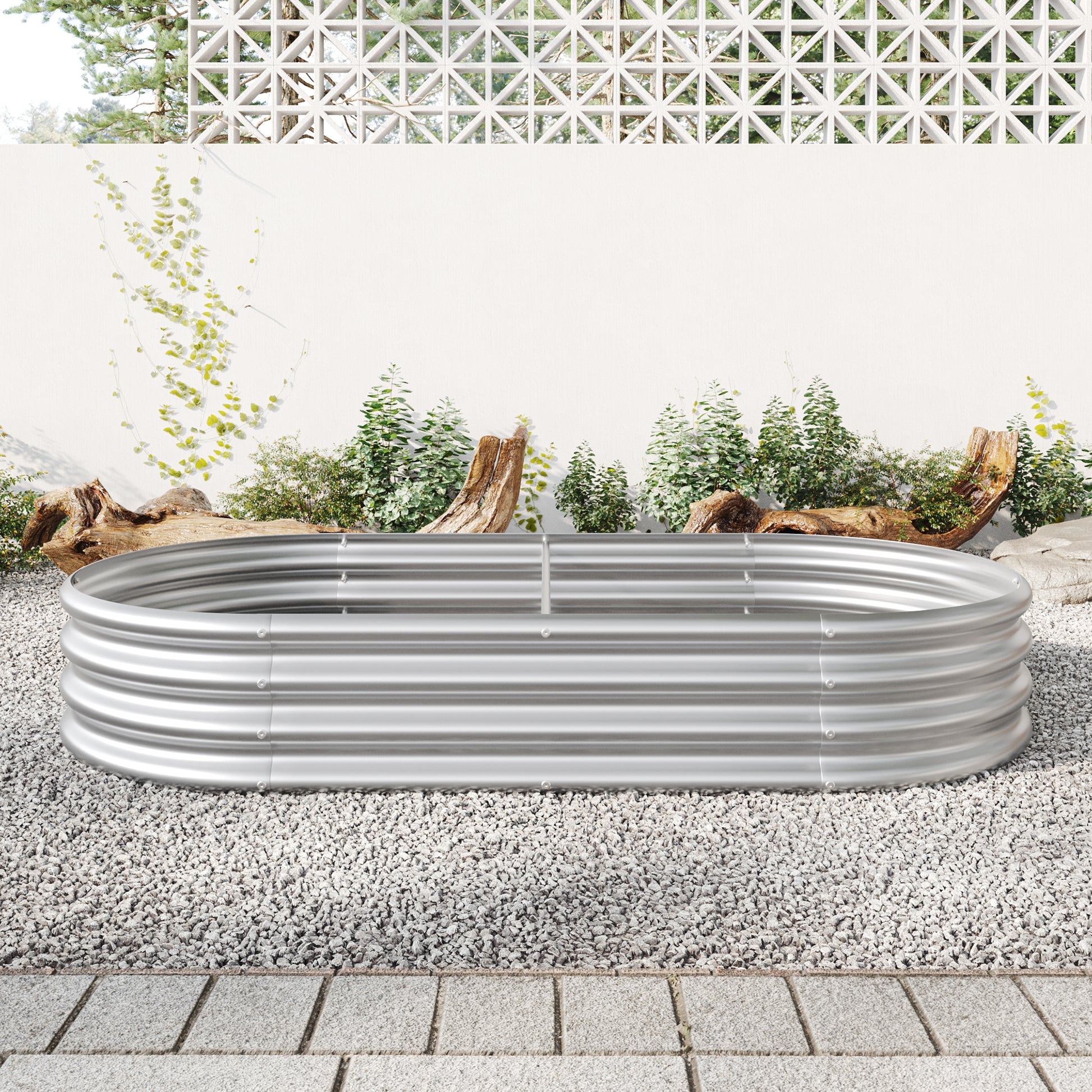 Raised Garden Bed Outdoor,Oval Large Metal Raised Planter Bed For For Plants, Vegetables, And Flowers Silver Silver Metal