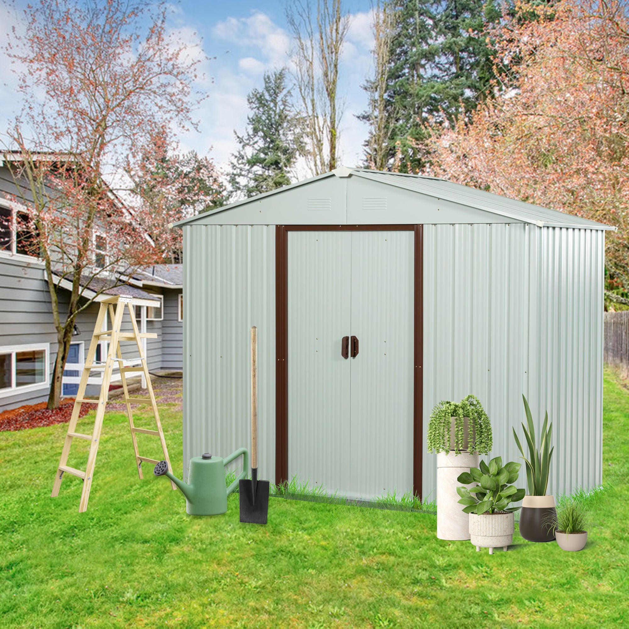 Ry Sdyx56 W 6Ft X 5Ft Outdoor Metal Storage Shed White White Iron