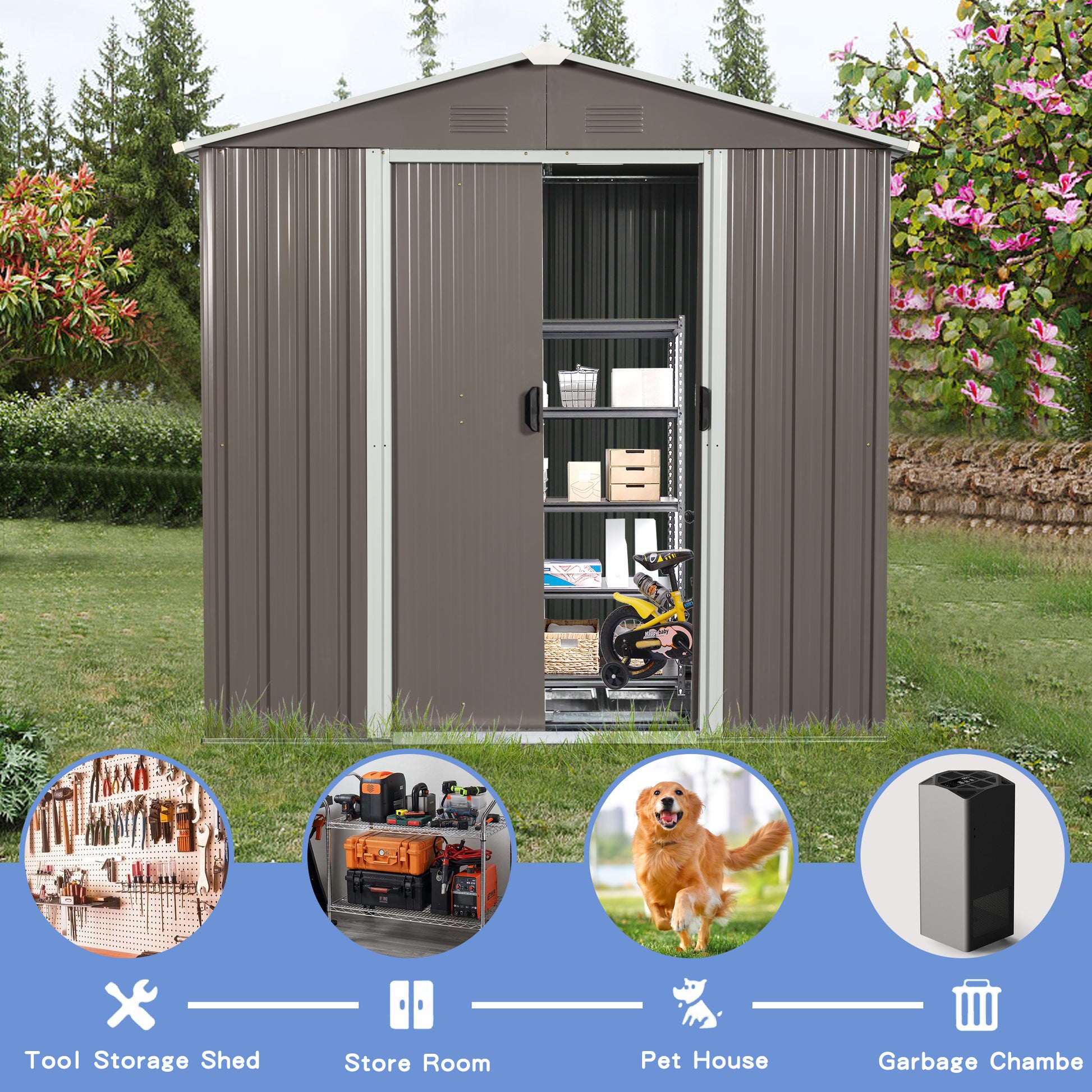 6Ft X 4Ft Outdoor Metal Storage Shed Grey Iron