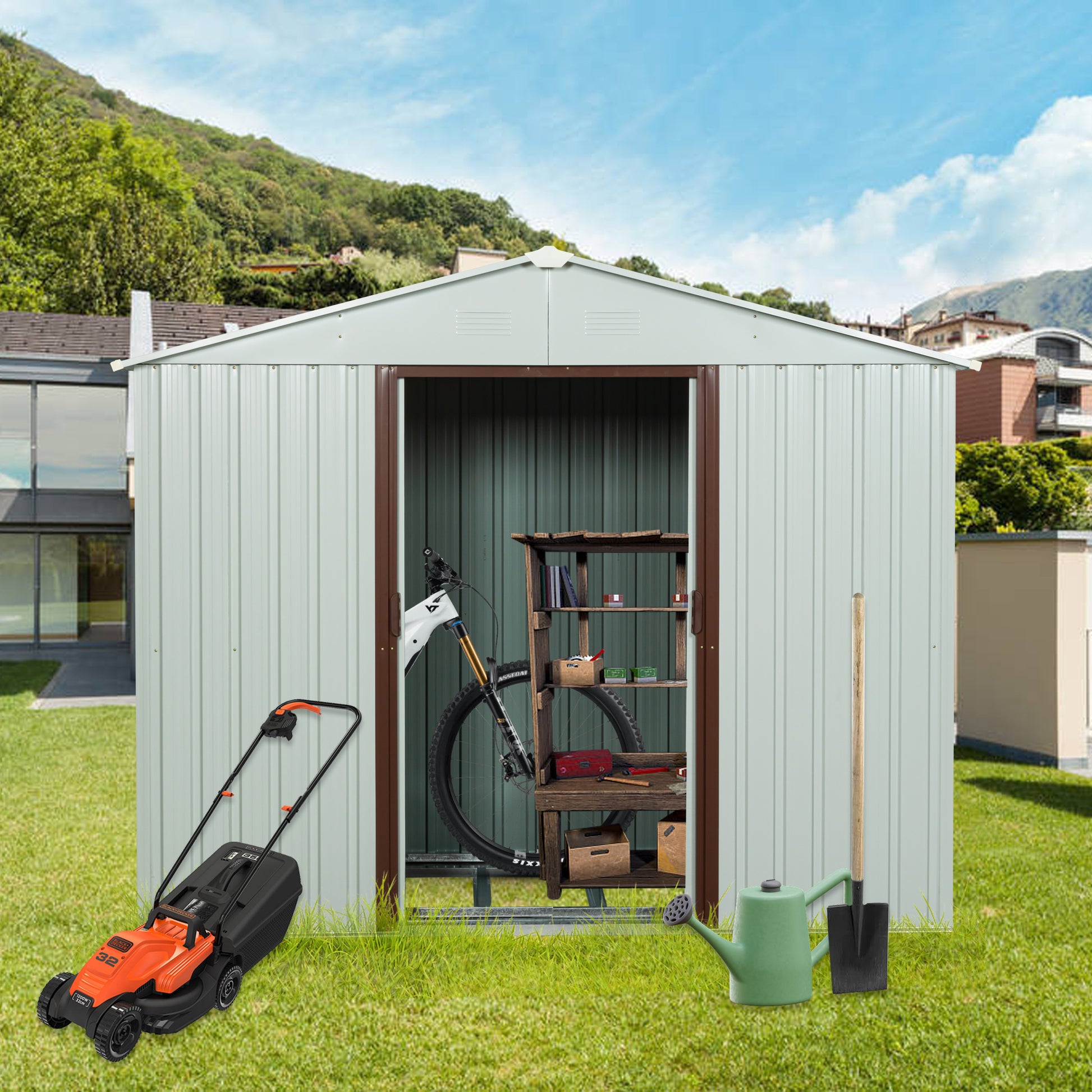 8Ft X 4Ft Outdoor Metal Storage Shed White Yx48 White Iron