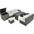 Outdoor 6 Piece All Weather Pe Rattan Sofa Set, Garden Patio Wicker Sectional Furniture Set With Adjustable Seat, Storage Box, Removable Covers And Tempered Glass Top Table, Beige Yes Complete Patio Set Beige Water Resistant Frame Water Resistant Cushion