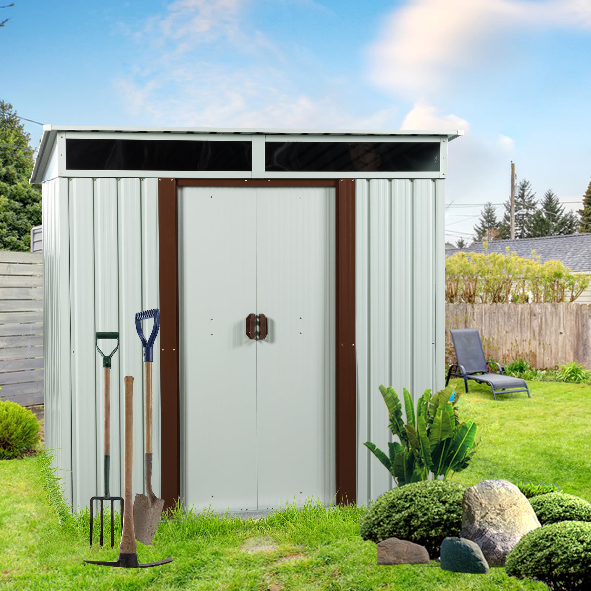 6Ft X 5Ft Outdoor Metal Storage Shed White White Iron