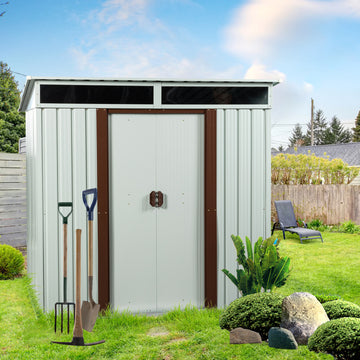 6Ft X 5Ft Outdoor Metal Storage Shed White White Iron