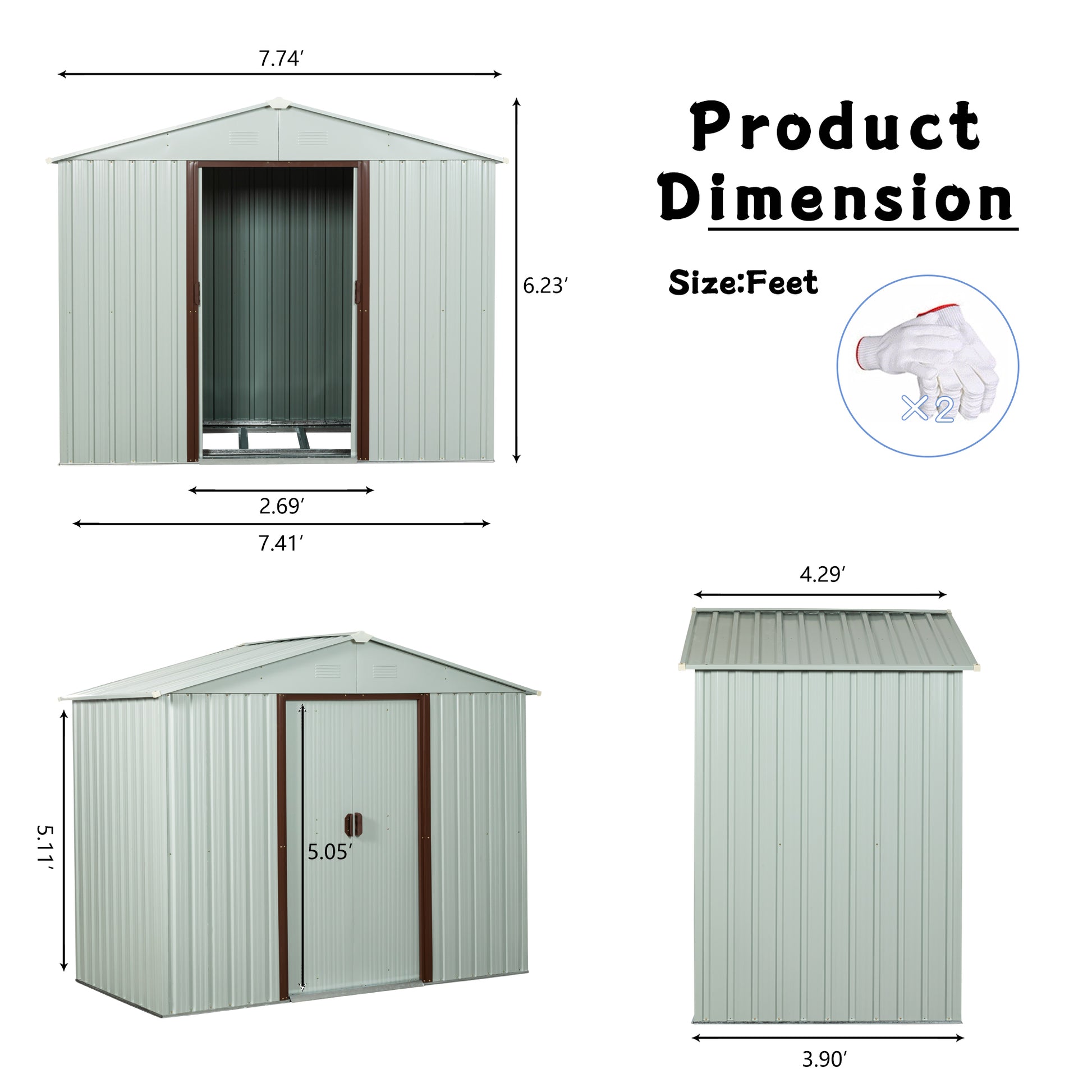 8Ft X 4Ft Outdoor Metal Storage Shed White Yx48 White Iron