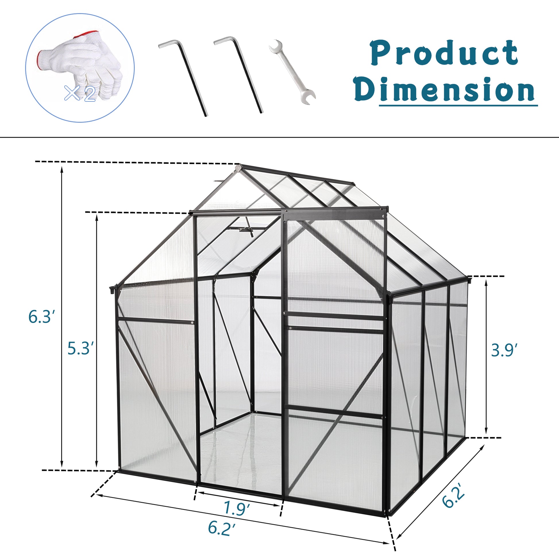 6X6Ft Black Polycarbonate Greenhouse Raised Base And Anchor Aluminum Heavy Duty Walk In Greenhouses For Outdoor Backyard In All Season W540S00002 Black Aluminium