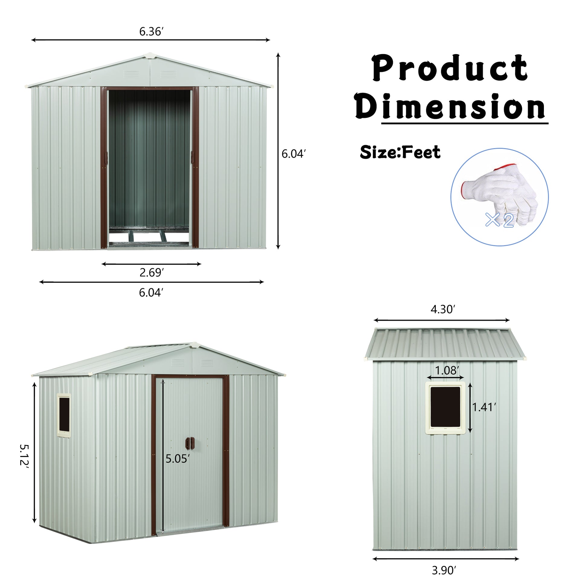 Ry Sdyx56 Ww 6Ft X 5Ft Outdoor Metal Storage Shed With Window White White Iron