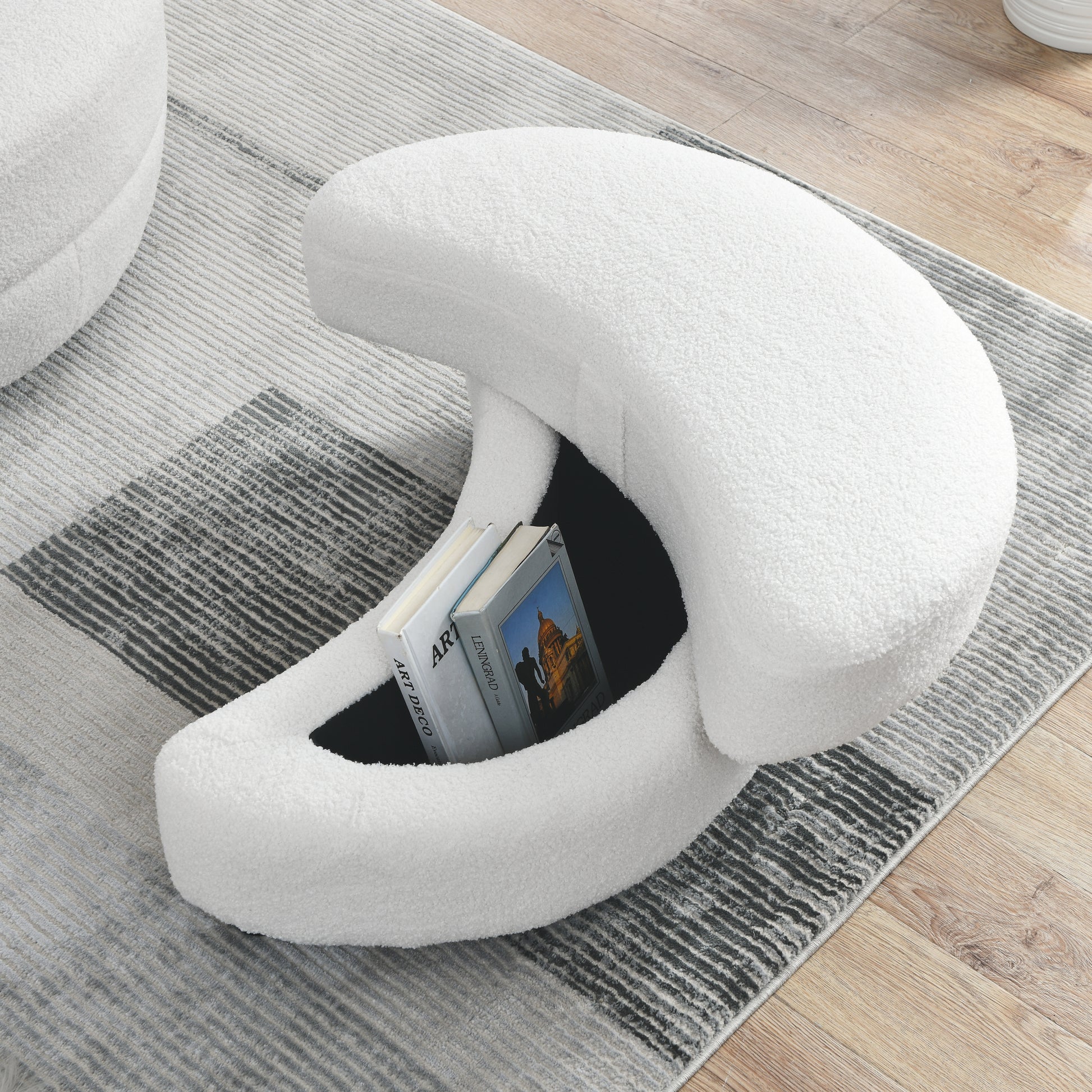 39"W Oversized Swivel Chair With Moon Storage Ottoman For Living Room, Modern Accent Round Loveseat Circle Swivel Barrel Chairs For Bedroom Cuddle Sofa Chair Lounger Armchair, 4 Pillows, Teddy Fabric Ivory Foam Fabric