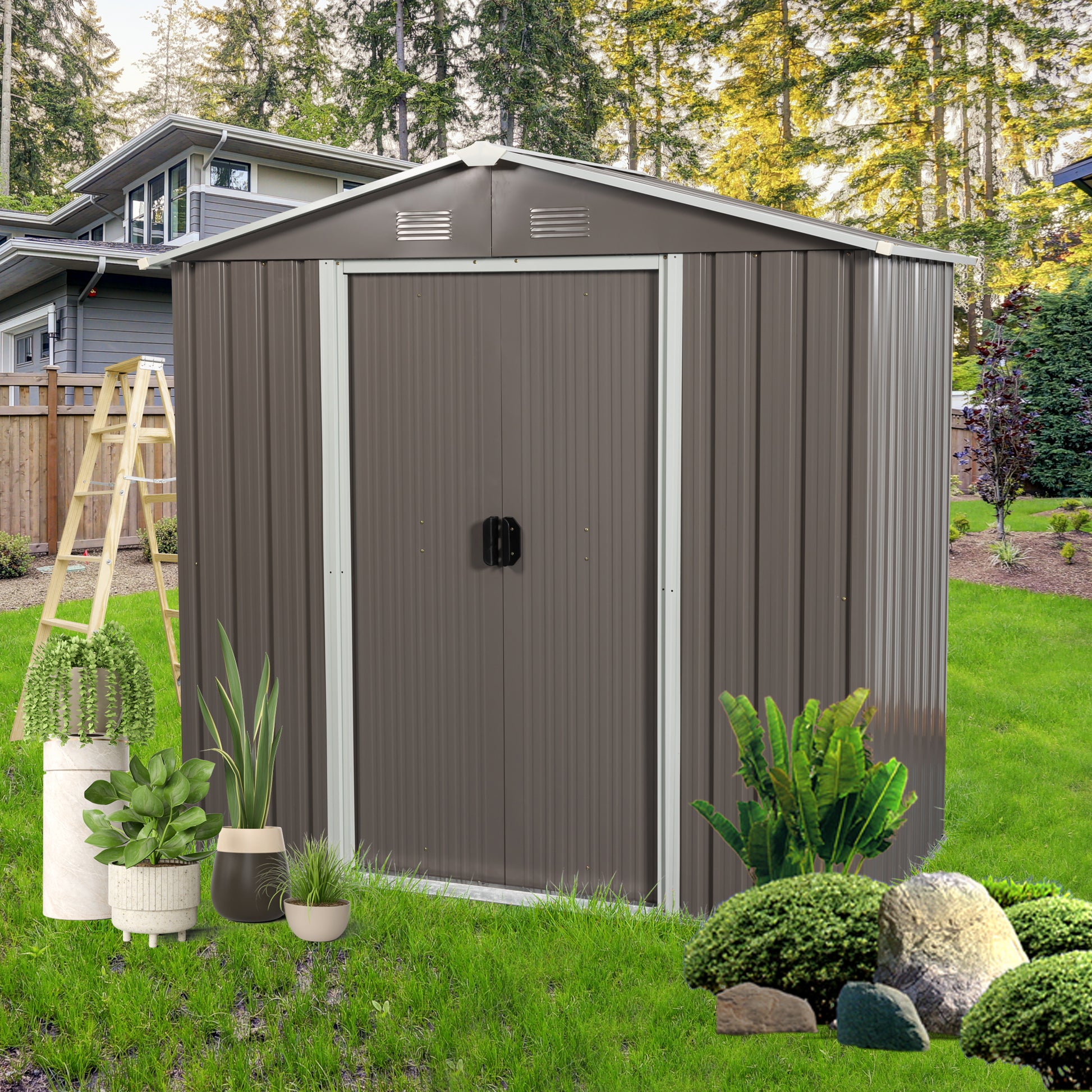 6Ft X 4Ft Outdoor Metal Storage Shed Grey Iron