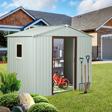 Ry Sdyx56 Ww 6Ft X 5Ft Outdoor Metal Storage Shed With Window White White Iron