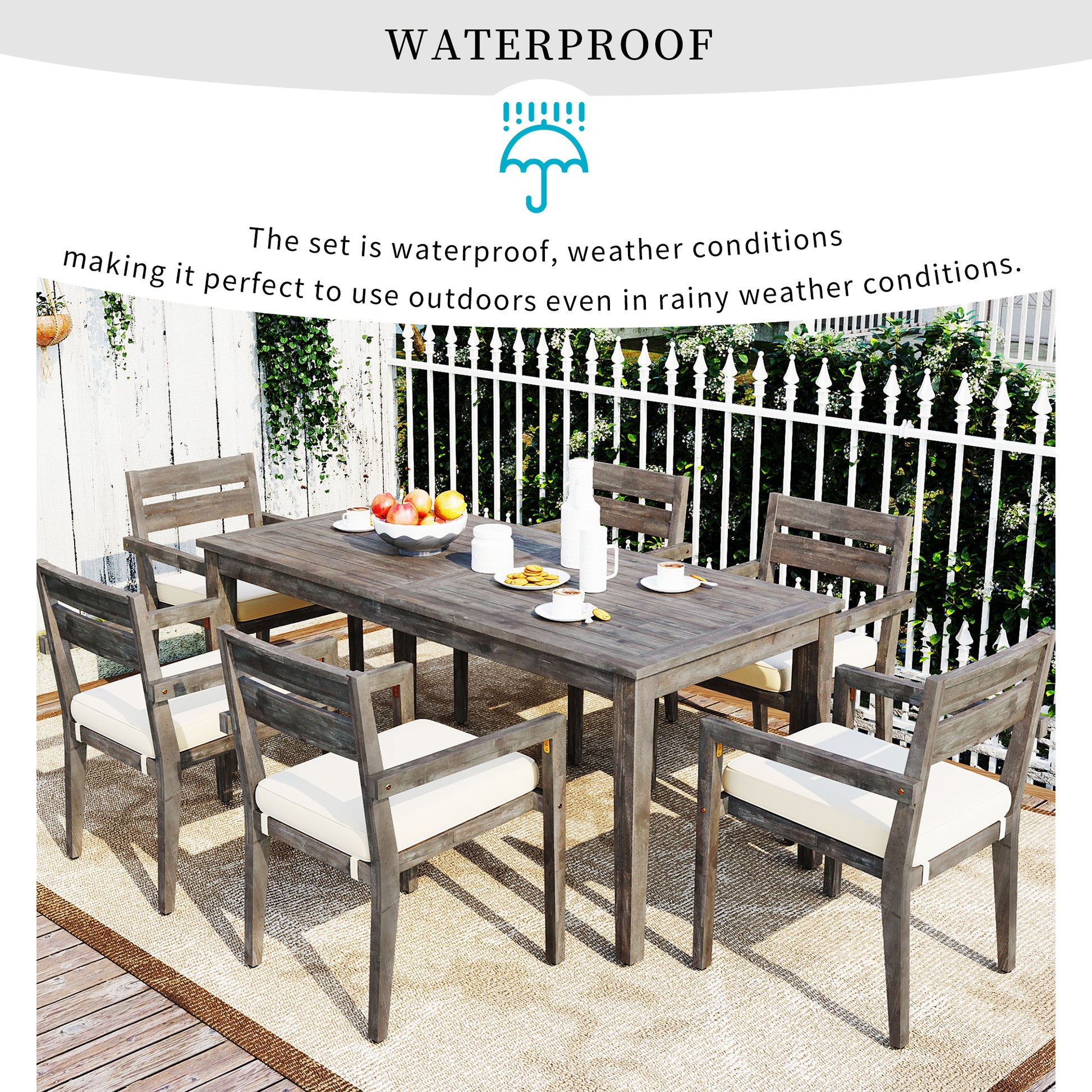 Acacia Wood Outdoor Dining Table And Chairs Suitable For Patio, Balcony Or Backyard Grey Acacia Wood