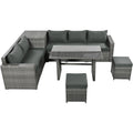 Outdoor 6 Piece All Weather Pe Rattan Sofa Set, Garden Patio Wicker Sectional Furniture Set With Adjustable Seat, Storage Box, Removable Covers And Tempered Glass Top Table,Grey Yes Complete Patio