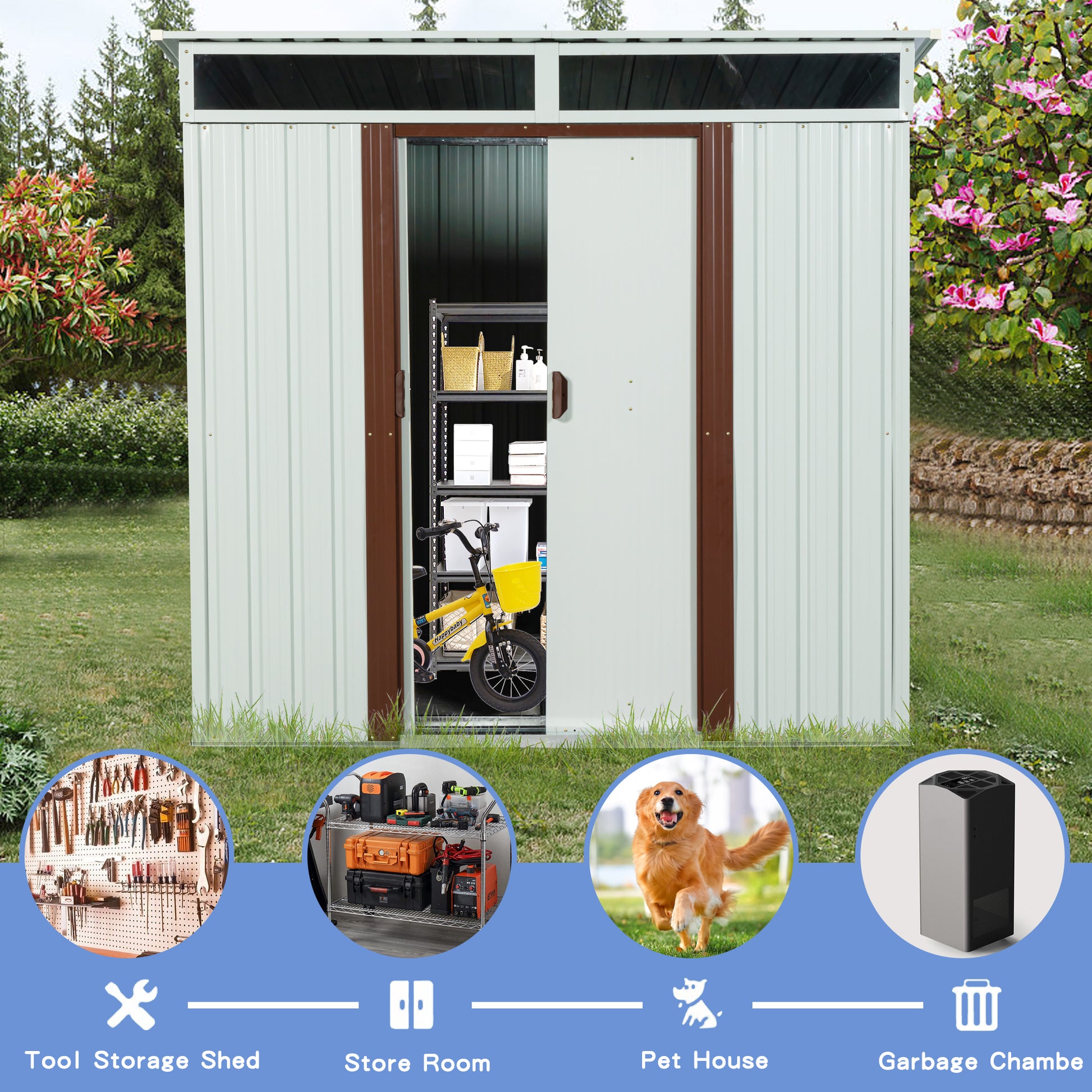 6Ft X 5Ft Outdoor Metal Storage Shed With Window White White Iron