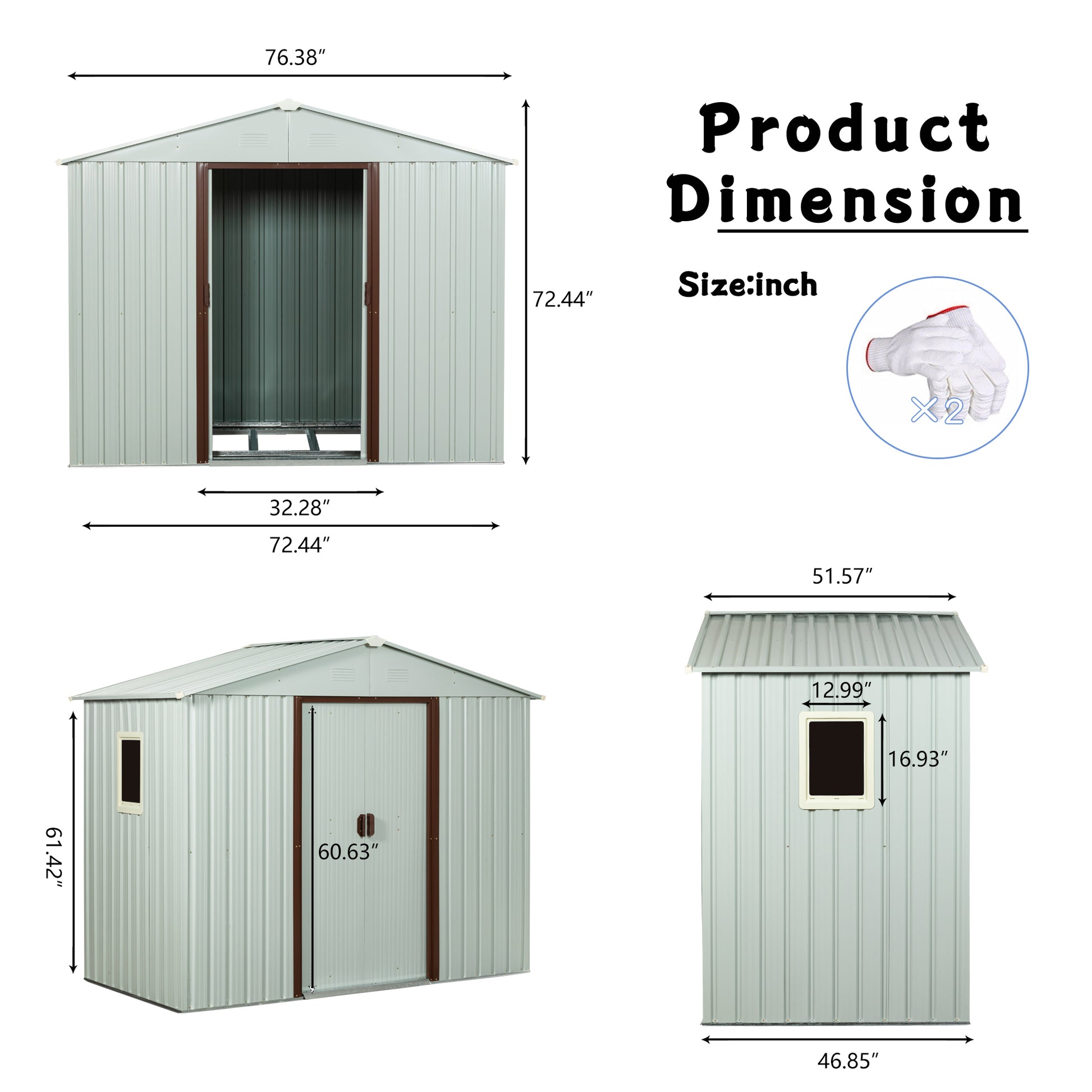 Ry Sdyx56 Ww 6Ft X 5Ft Outdoor Metal Storage Shed With Window White White Iron