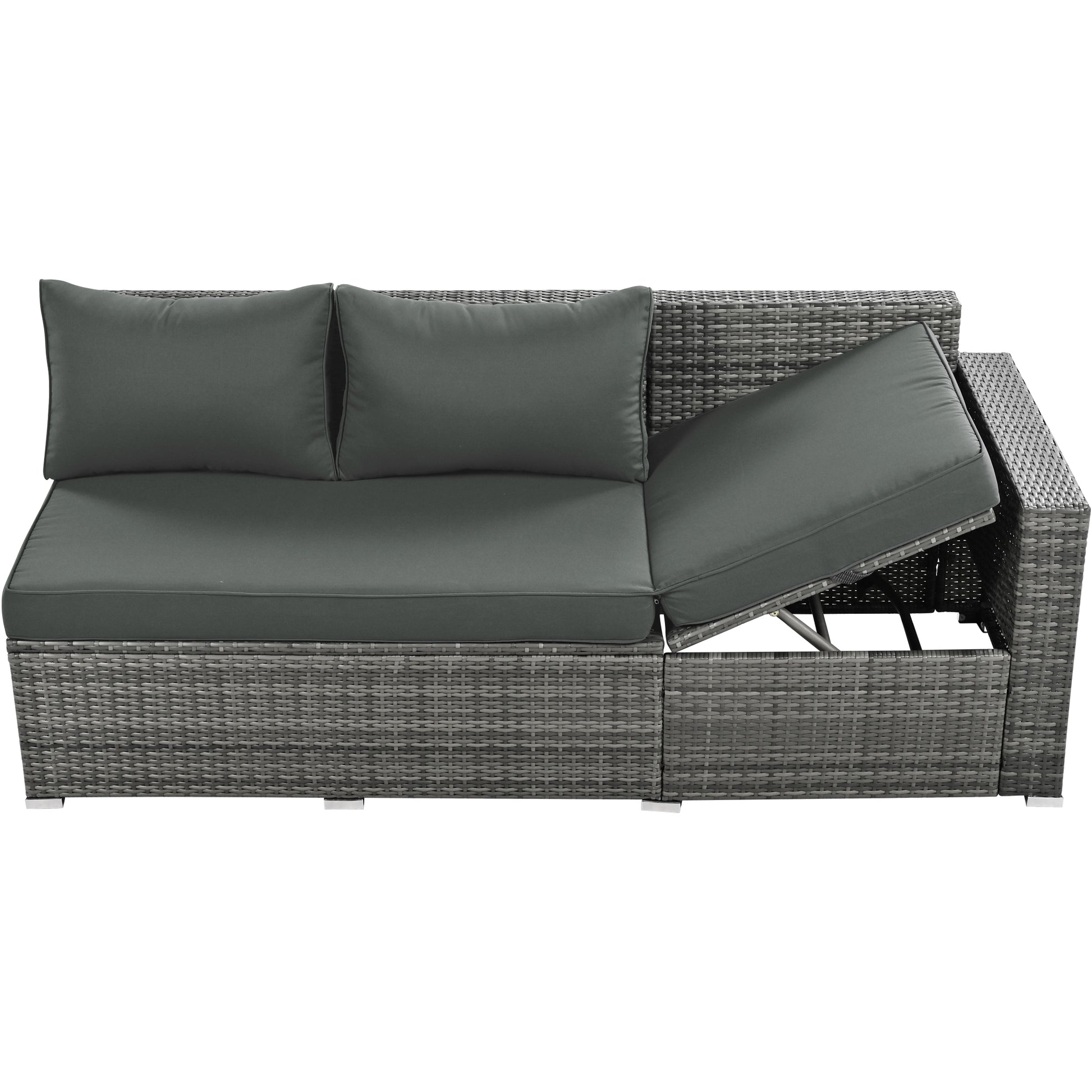 Outdoor 6 Piece All Weather Pe Rattan Sofa Set, Garden Patio Wicker Sectional Furniture Set With Adjustable Seat, Storage Box, Removable Covers And Tempered Glass Top Table,Grey Yes Complete Patio