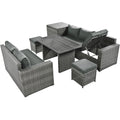 Outdoor 6 Piece All Weather Pe Rattan Sofa Set, Garden Patio Wicker Sectional Furniture Set With Adjustable Seat, Storage Box, Removable Covers And Tempered Glass Top Table,Grey Yes Complete Patio
