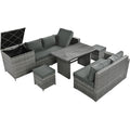 Outdoor 6 Piece All Weather Pe Rattan Sofa Set, Garden Patio Wicker Sectional Furniture Set With Adjustable Seat, Storage Box, Removable Covers And Tempered Glass Top Table,Grey Yes Complete Patio