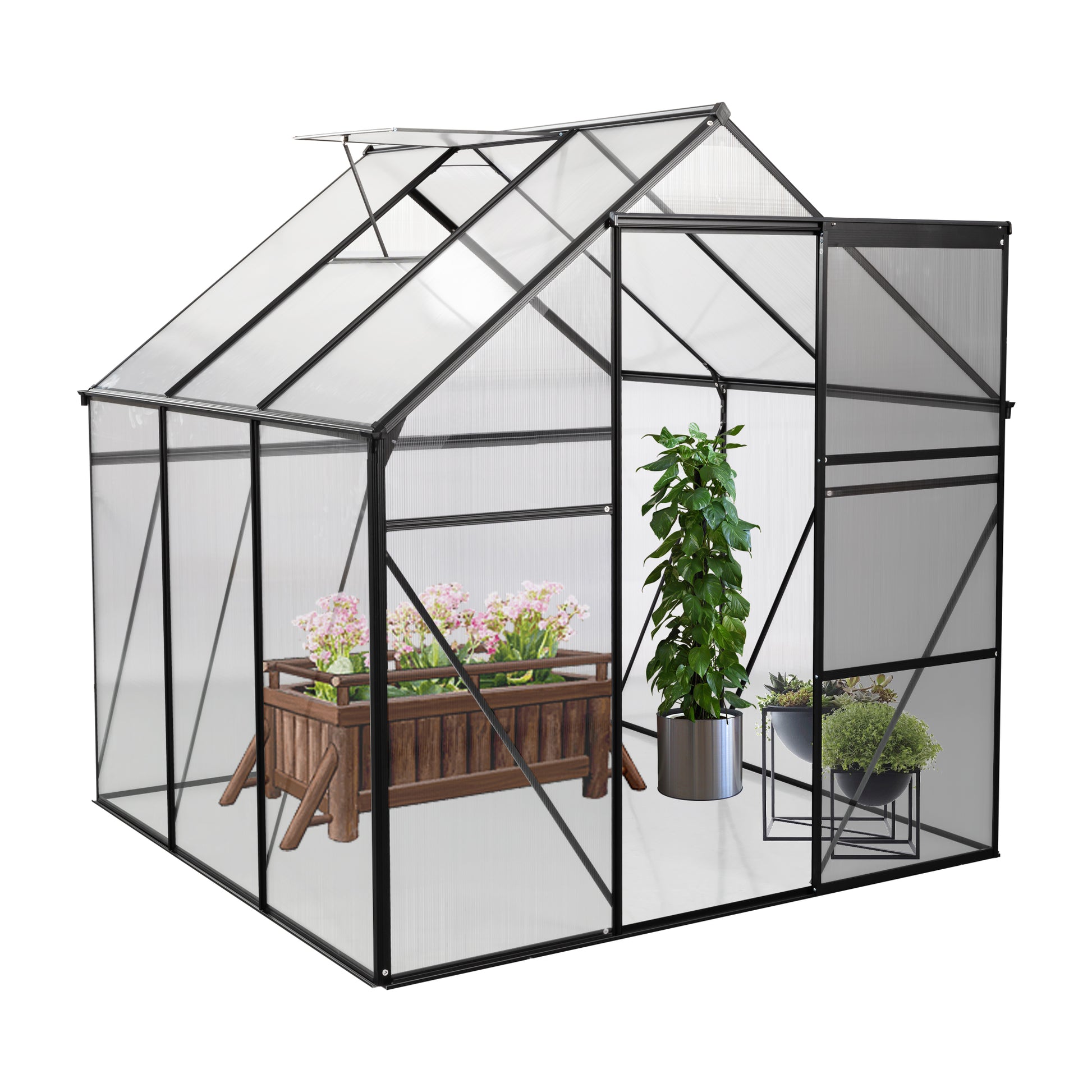 6X6Ft Black Polycarbonate Greenhouse Raised Base And Anchor Aluminum Heavy Duty Walk In Greenhouses For Outdoor Backyard In All Season W540S00002 Black Aluminium