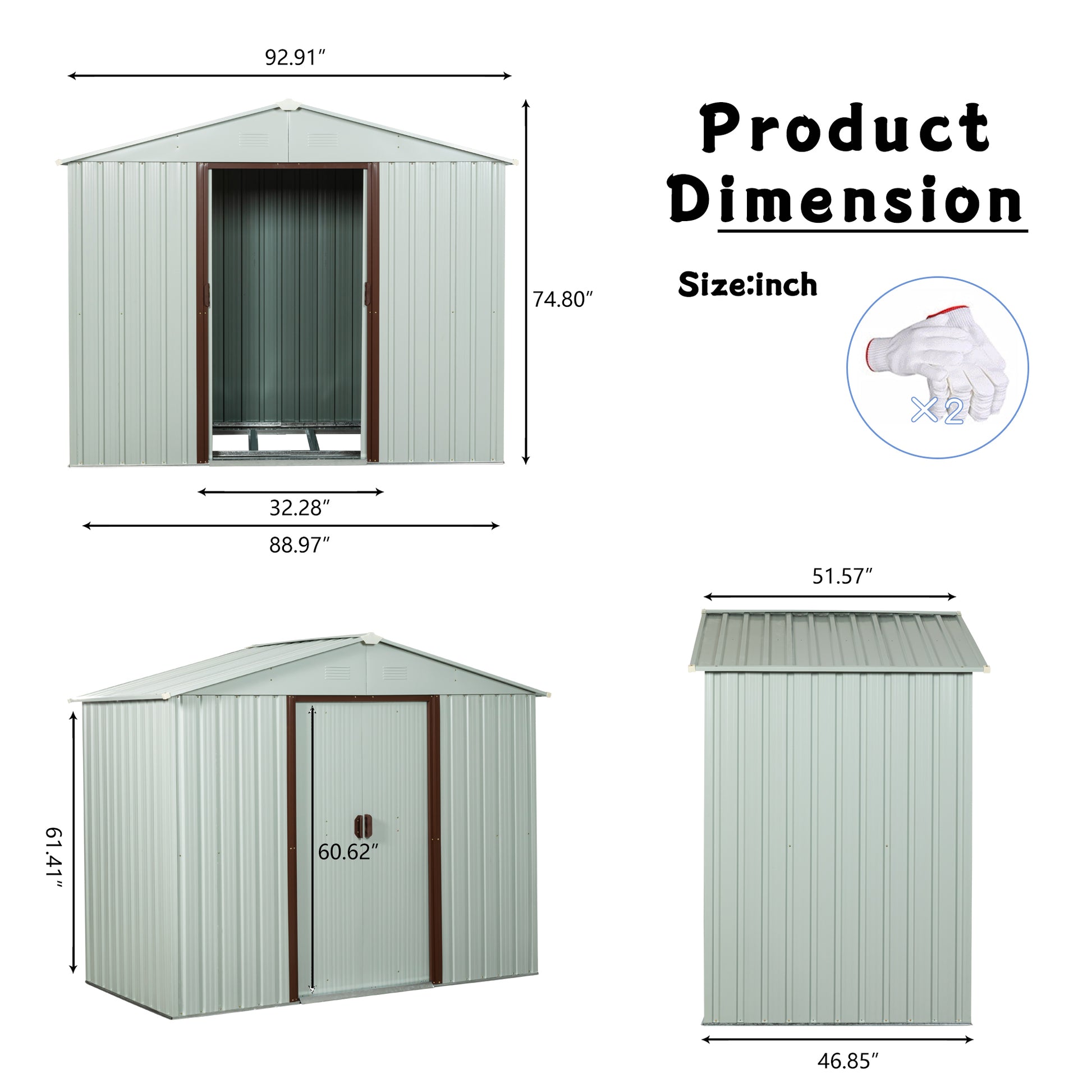 8Ft X 4Ft Outdoor Metal Storage Shed White Yx48 White Iron