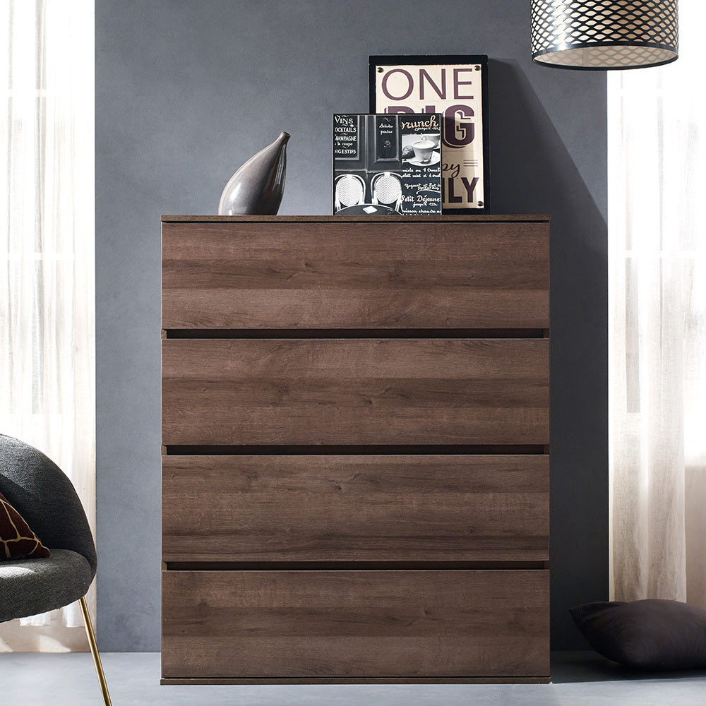 Liv Four Drawer Contemporary Wood Chest In Walnut Brown Brown Mdf Melamine