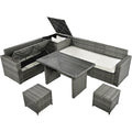 Outdoor 6 Piece All Weather Pe Rattan Sofa Set, Garden Patio Wicker Sectional Furniture Set With Adjustable Seat, Storage Box, Removable Covers And Tempered Glass Top Table, Beige Yes Complete Patio Set Beige Water Resistant Frame Water Resistant Cushion