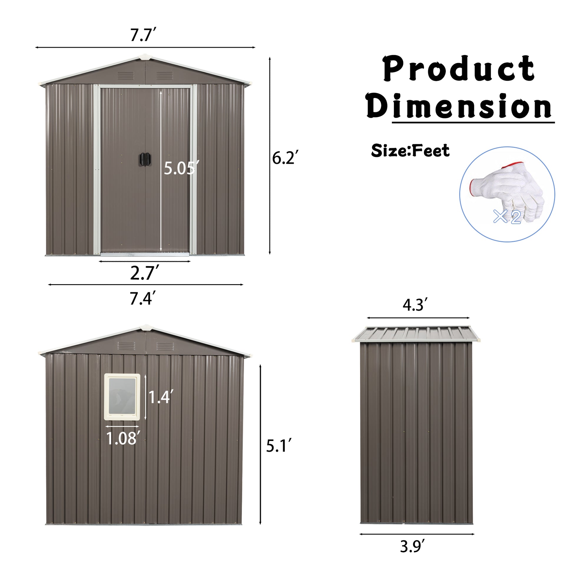 8Ft X 4Ft Outdoor Metal Storage Shed With Window Gray Iron