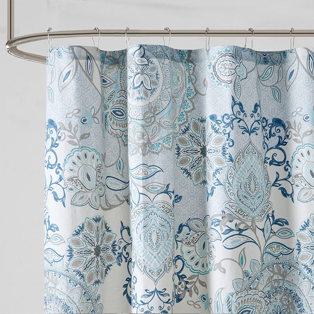 Printed Cotton Shower Curtain Blue Cotton