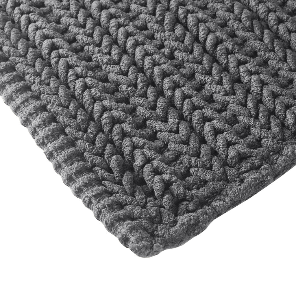 100% Cotton Chenille Chain Stitch Rug Charcoal Cotton