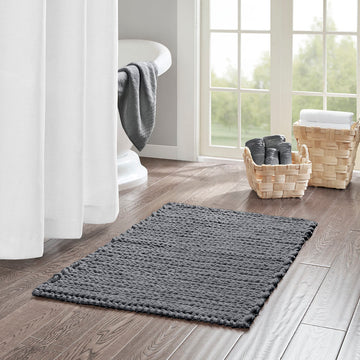 100% Cotton Chenille Chain Stitch Rug Charcoal Cotton