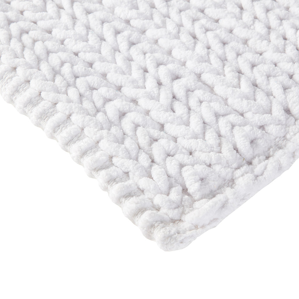 100% Cotton Chenille Chain Stitch Rug White Cotton