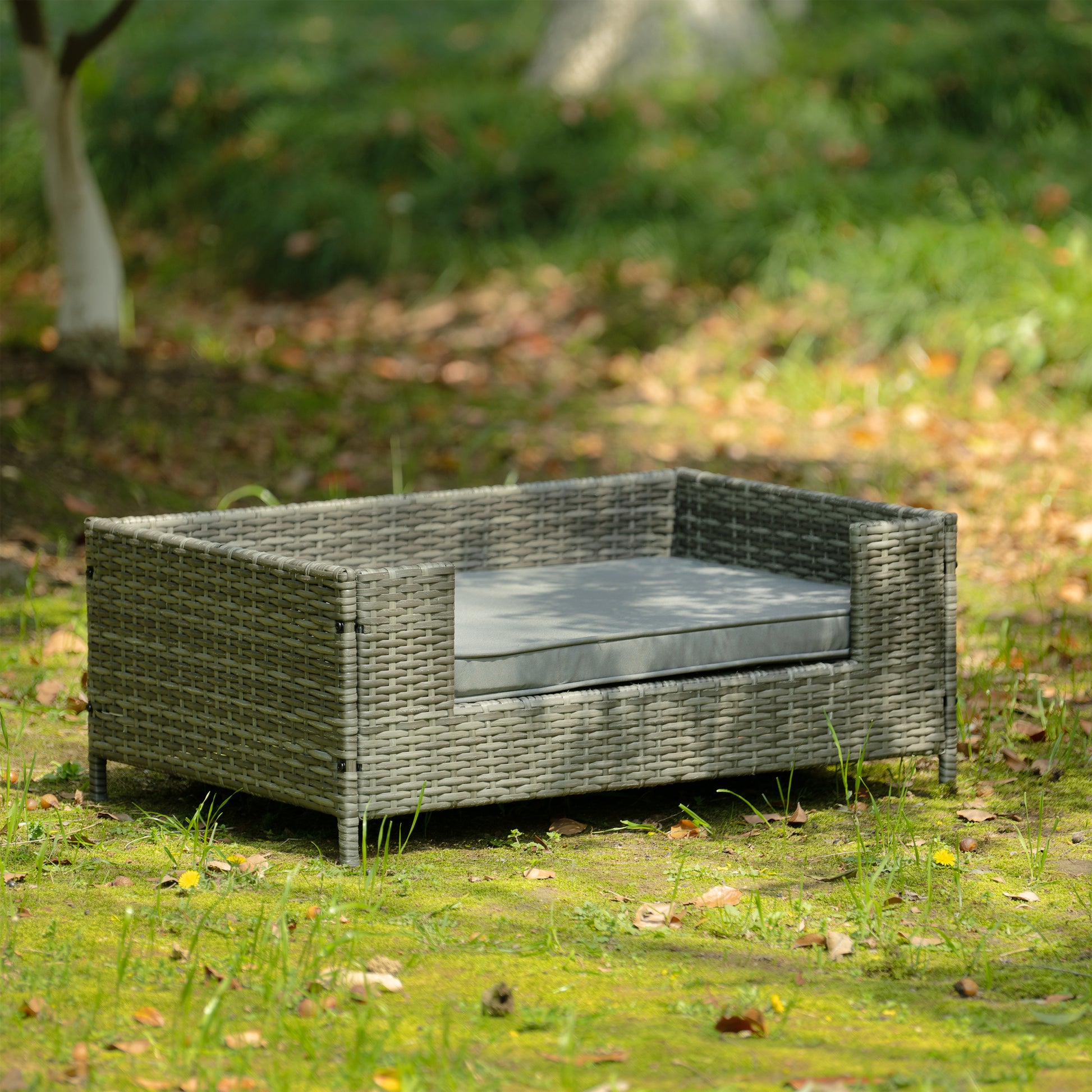 Dog Bed, Pet Bed, Pet Enclosures, Pet Outdoor Furniture, Pet Patio Furniture, Seasonal Pe Wicker Pet Furniture, Dog Bed With Cushion Dark Gray Pe Rattan Iron Waterproof Fabric