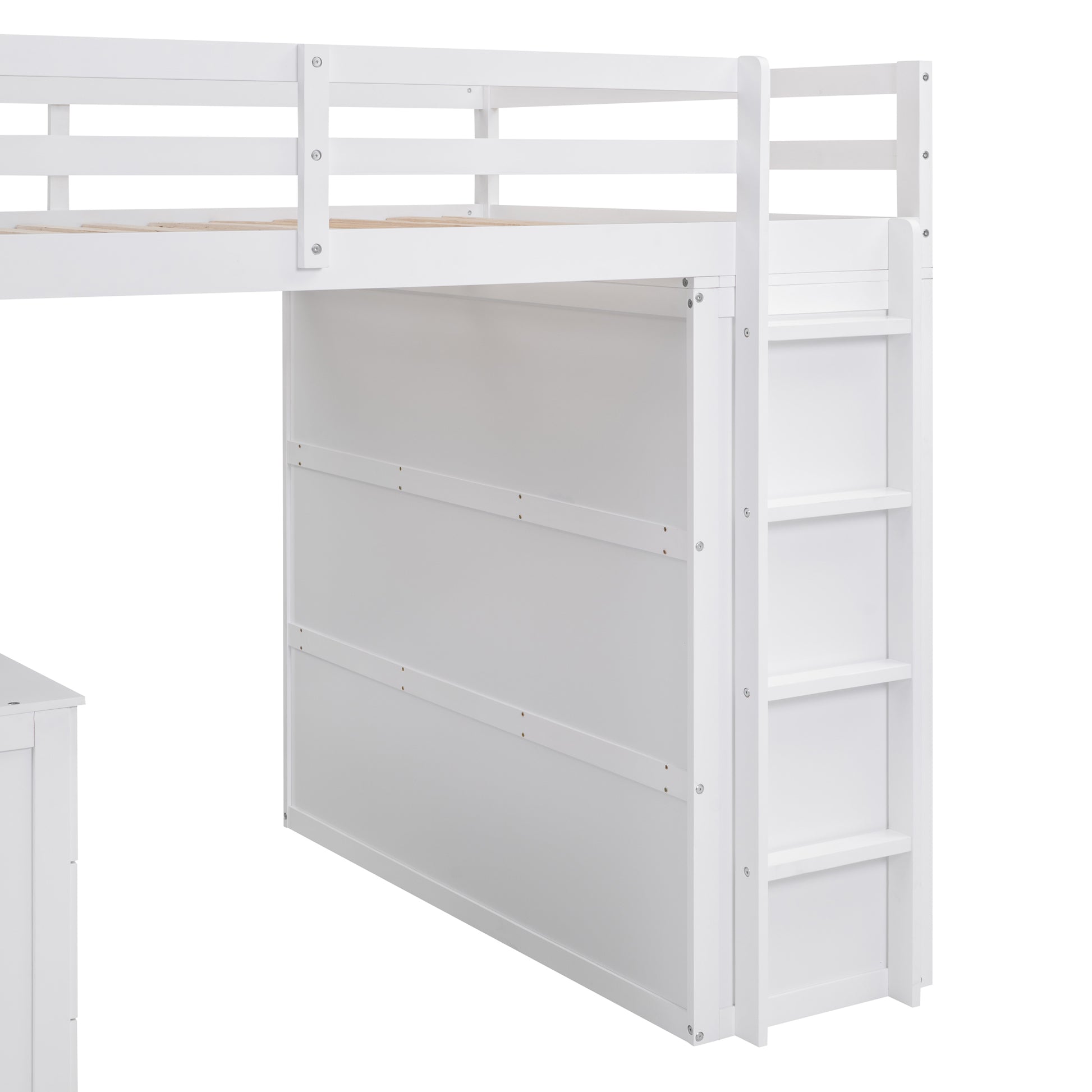 Full Size Loft Bed With Drawers,Desk,And Wardrobe White White Solid Wood