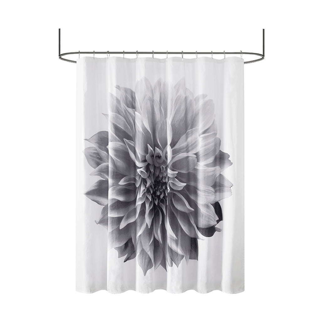Printed Floral Cotton Shower Curtain Grey Cotton