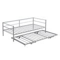 Twin Size Metal Daybed With Adjustable Trundle, Pop Up Trundle, Silver Silver Metal