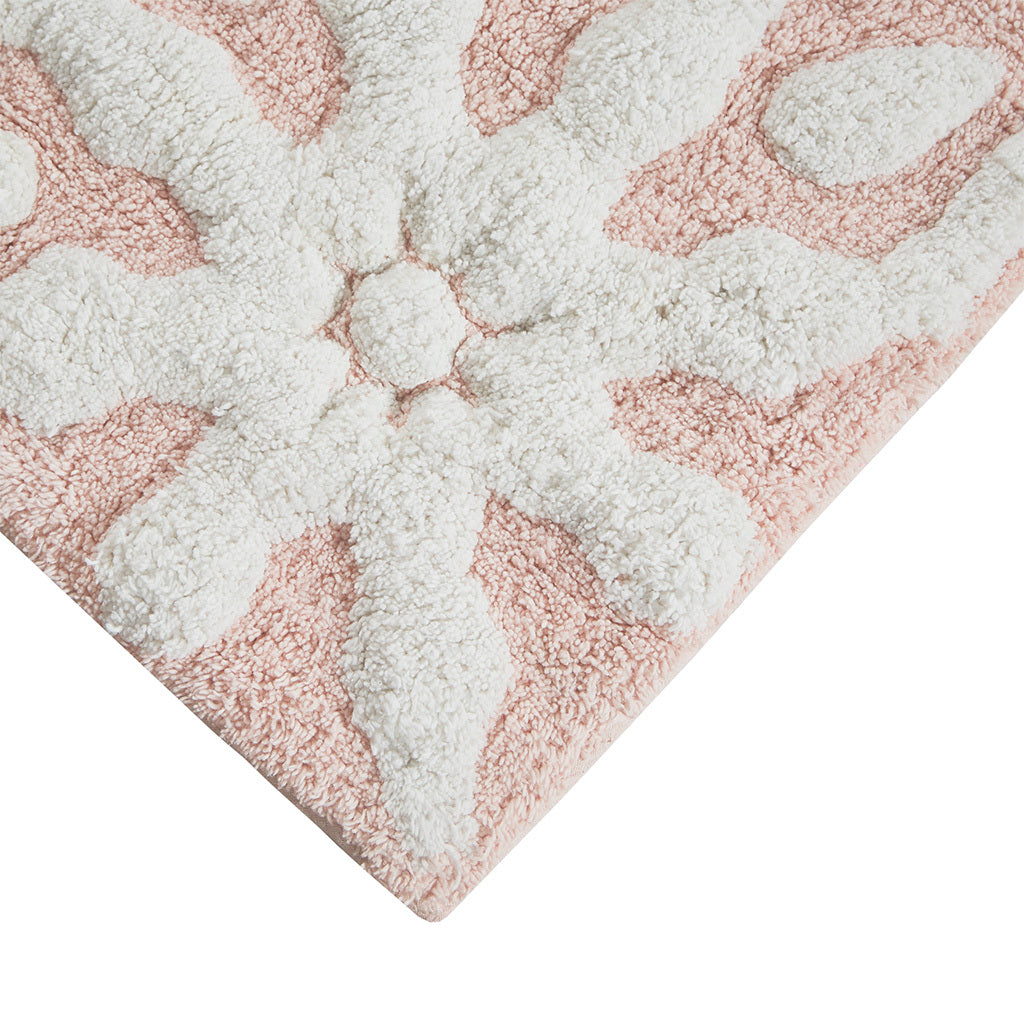 Medallion Cotton Tufted Bath Rug Pink Cotton